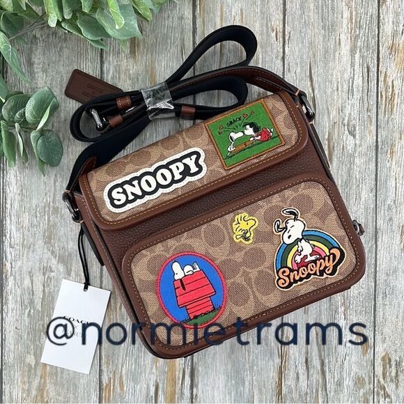 Coach X Peanuts Sullivan Flap Crossbody Bag In Signature Canvas With Patches - Picture 1 of 11